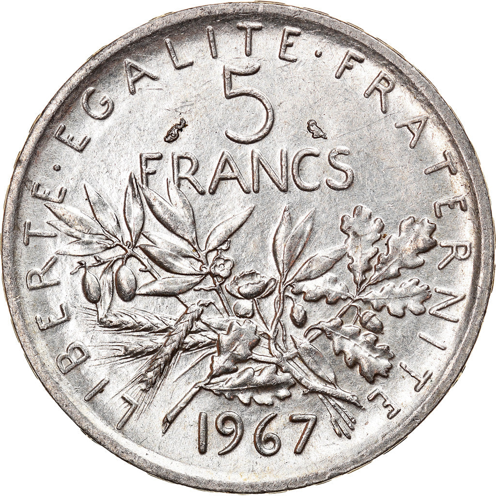 Moeda, França, Semeuse, 5 Francs, 1967, Paris, AU(50-53), Prata, KM:926