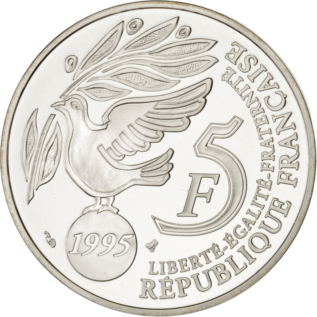 FRANCE, ONU, 5 Francs, 1995, KM #1118, MS(64), Silver, 29, Gadoury #776, 12.00