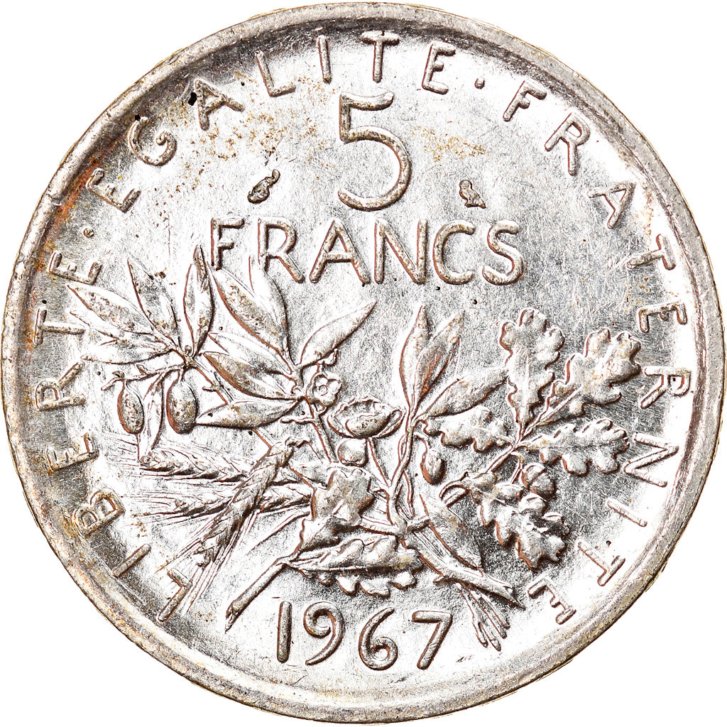 Munten, Frankrijk, Semeuse, 5 Francs, 1967, Paris, PR+, Zilver, KM:926