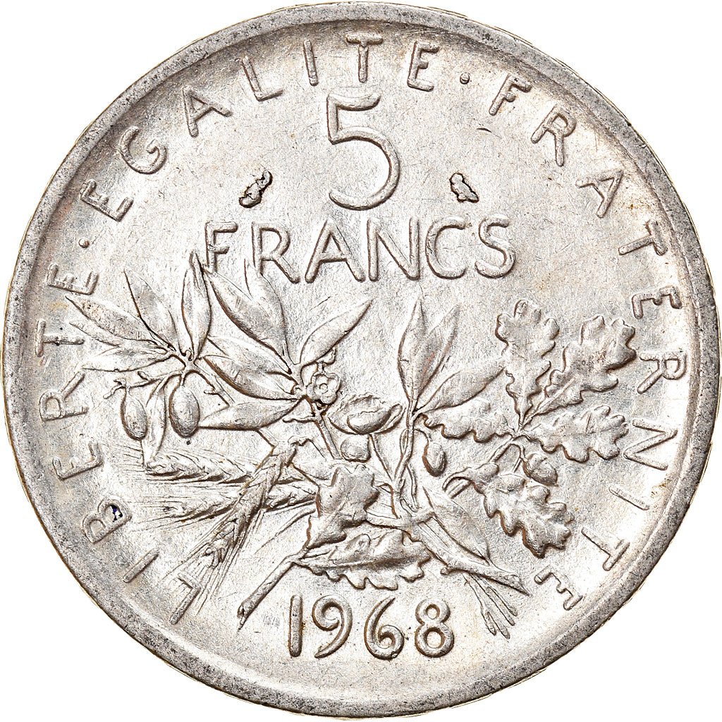 Moeda, França, Semeuse, 5 Francs, 1968, EF(40-45), Prata, KM:926, Gadoury:770