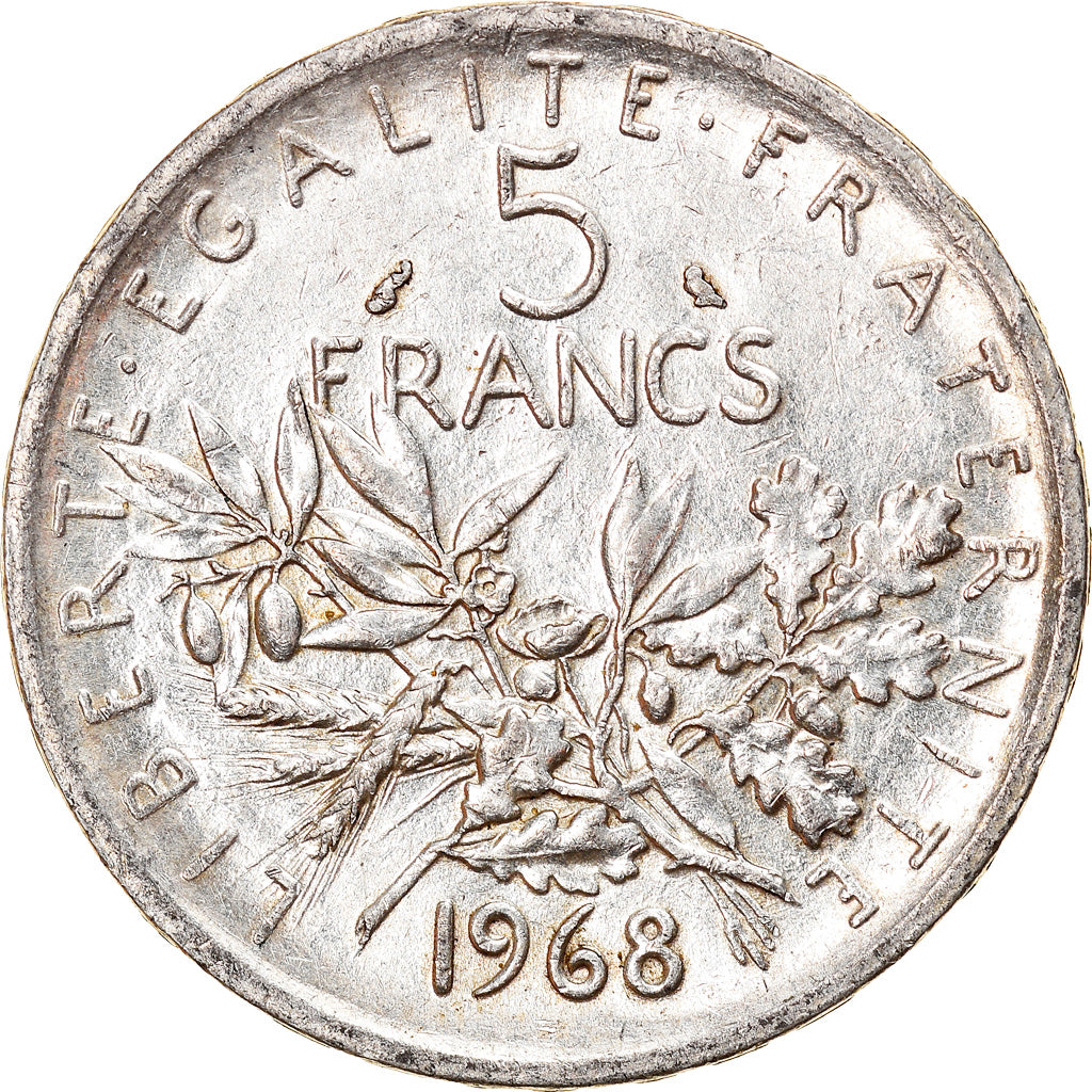 Munten, Frankrijk, Semeuse, 5 Francs, 1968, ZF+, Zilver, KM:926, Gadoury:770