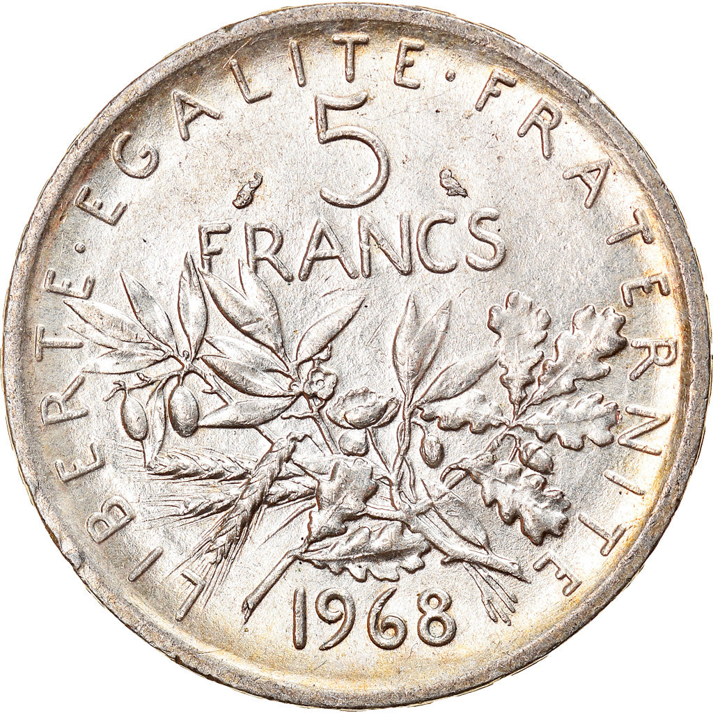 Munten, Frankrijk, Semeuse, 5 Francs, 1968, ZF+, Zilver, KM:926, Gadoury:770