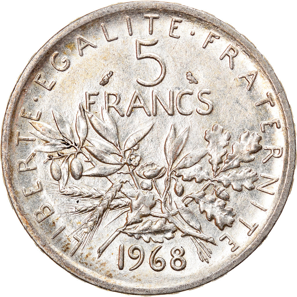 Moneta, Francja, Semeuse, 5 Francs, 1968, AU(50-53), Srebro, KM:926, Gadoury:770