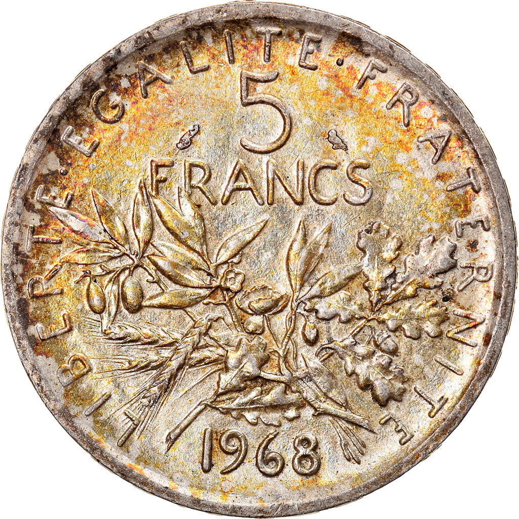 Moneda, Francia, Semeuse, 5 Francs, 1968, MBC+, Plata, KM:926, Gadoury:770