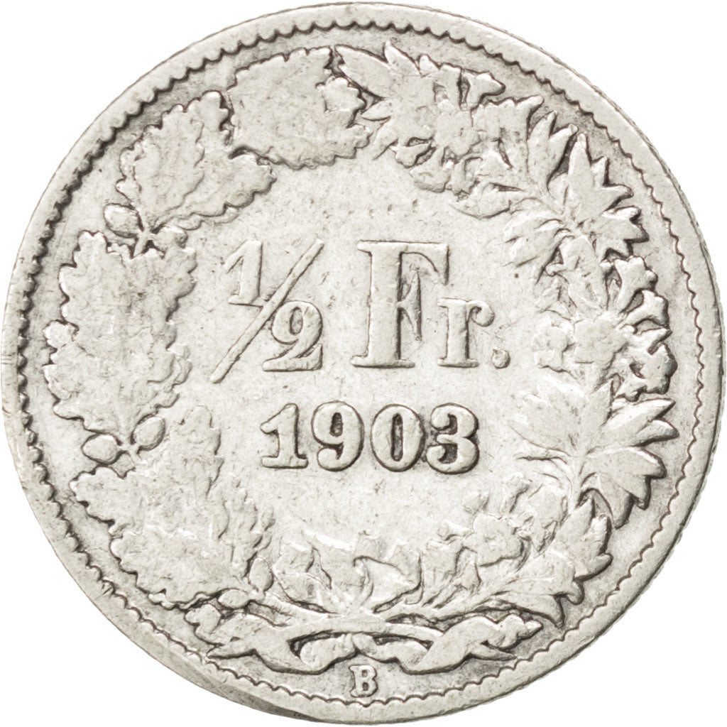 SWITZERLAND, 1/2 Franc, 1903, Bern, KM #23, VF(30-35), Silver, 18.2, 2.44