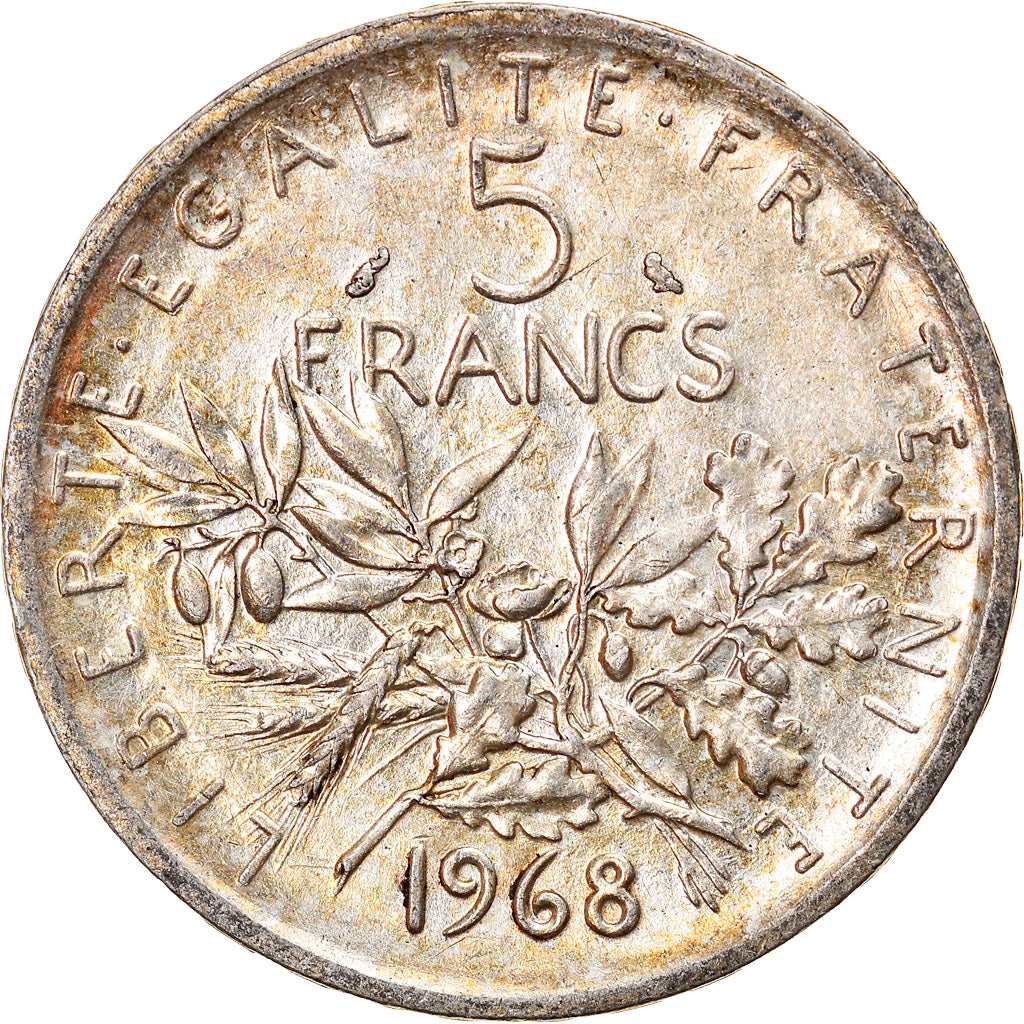 Moeda, França, Semeuse, 5 Francs, 1968, AU(55-58), Prata, KM:926, Gadoury:770