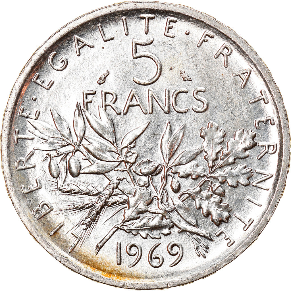 Moneda, Francia, Semeuse, 5 Francs, 1969, Paris, SC, Plata, KM:926, Gadoury:770