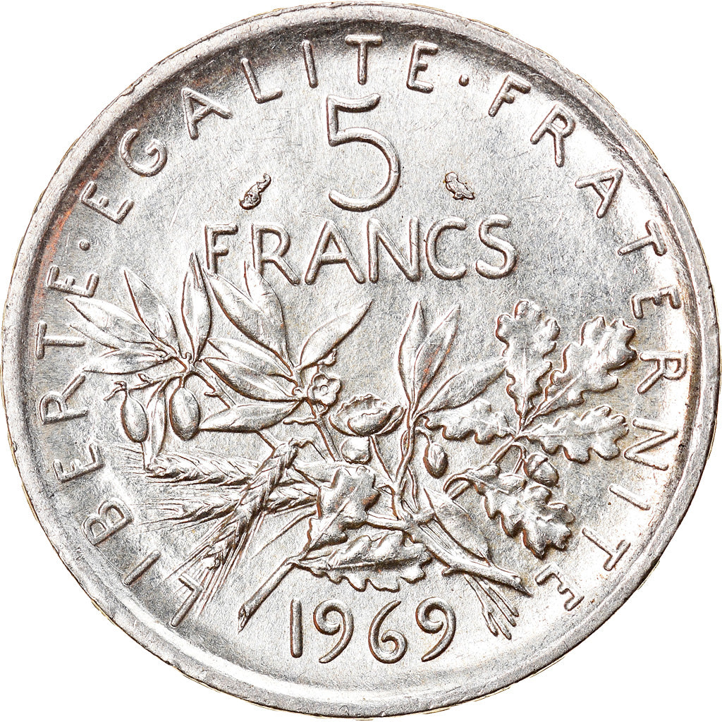 Moneda, Francia, Semeuse, 5 Francs, 1969, Paris, SC, Plata, KM:926, Gadoury:770