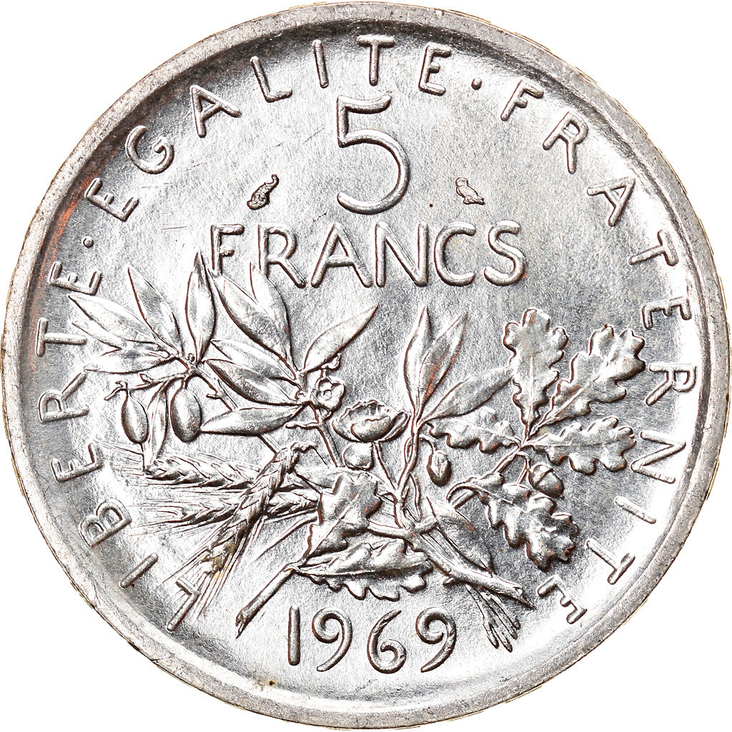 Moneda, Francia, Semeuse, 5 Francs, 1969, Paris, SC, Plata, KM:926, Gadoury:770
