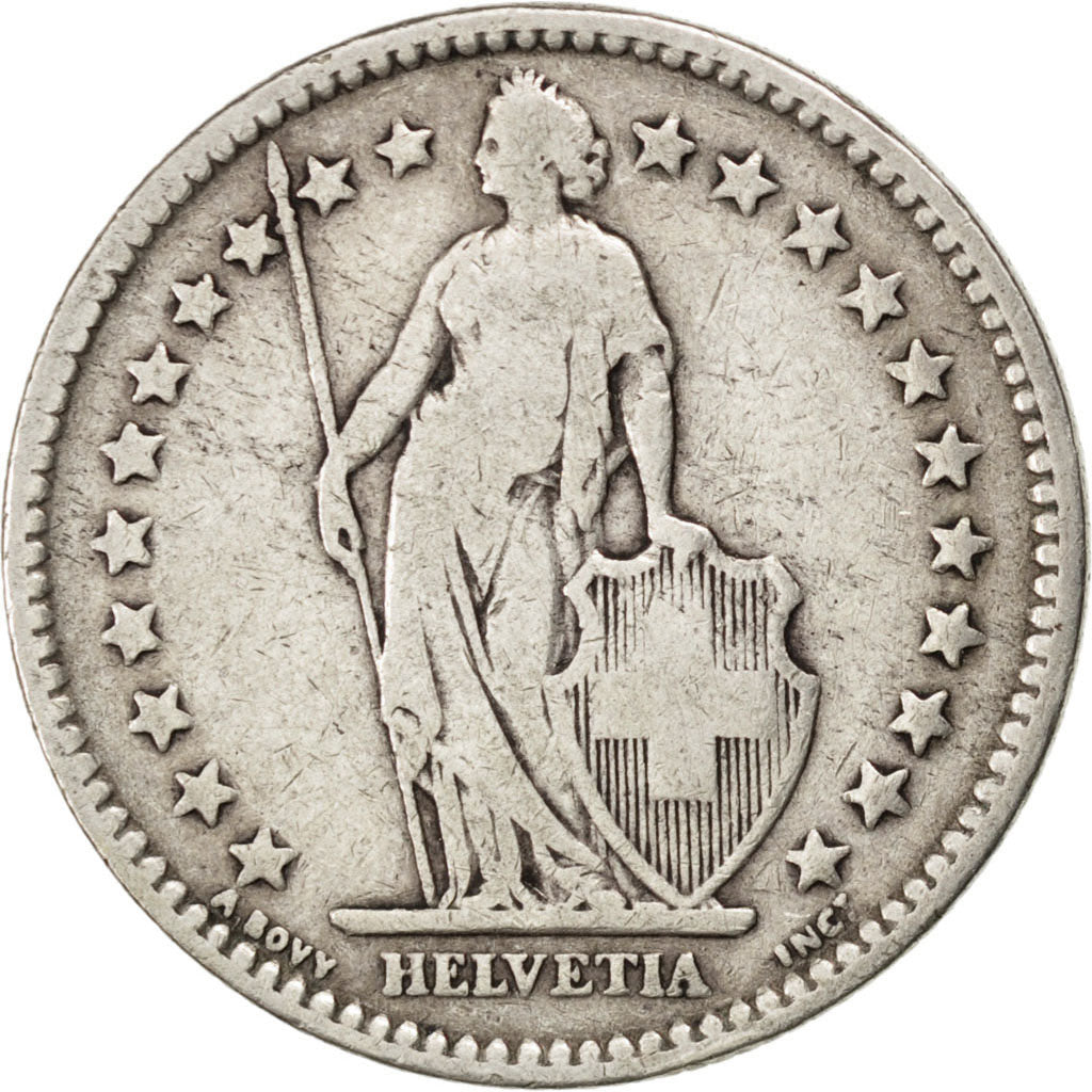 SWITZERLAND, 2 Francs, 1879, Bern, KM #21, VF(20-25), Silver, 27.4, 9.74