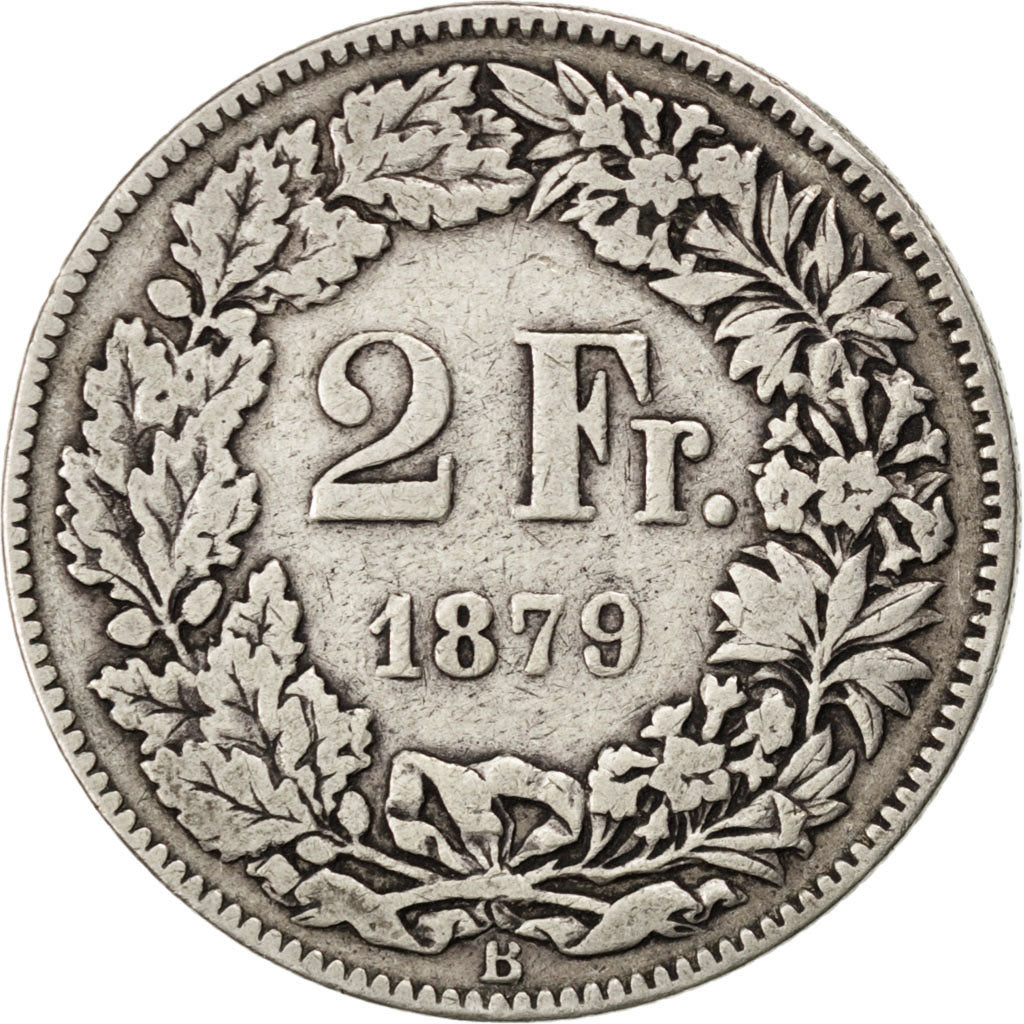 SWITZERLAND, 2 Francs, 1879, Bern, KM #21, VF(20-25), Silver, 27.4, 9.74