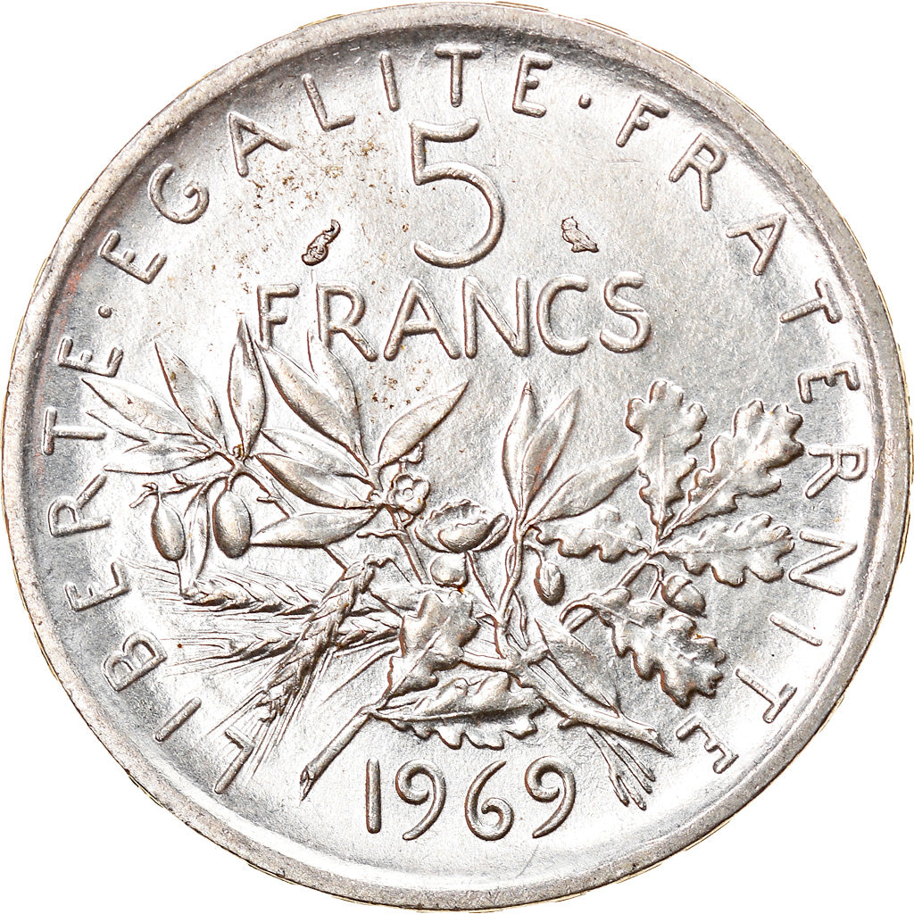 Moneda, Francia, Semeuse, 5 Francs, 1969, Paris, SC, Plata, KM:926, Gadoury:770