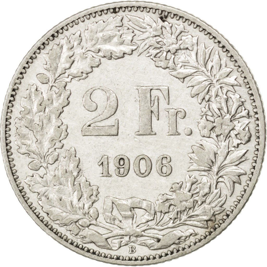 SWITZERLAND, 2 Francs, 1906, Bern, KM #21, VF(30-35), Silver, 27.4, 9.90