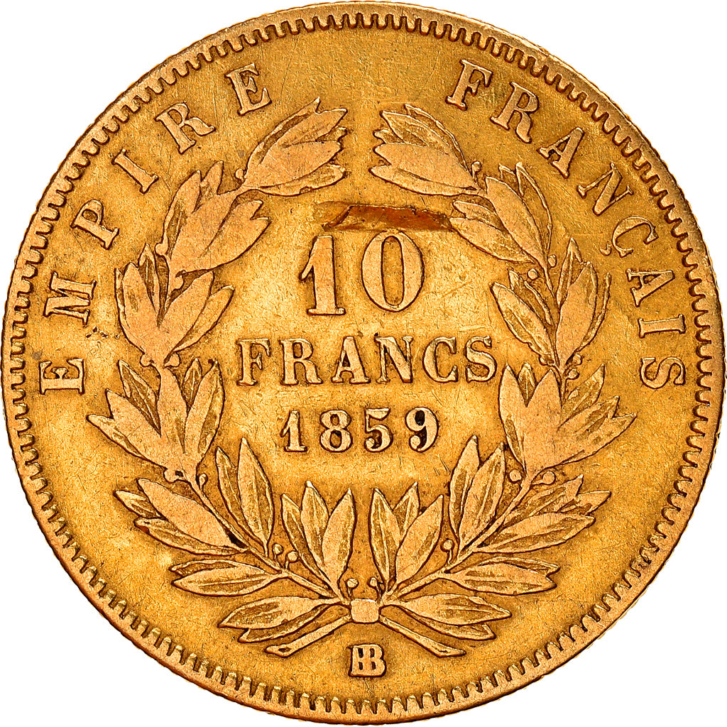Moneta, Francia, Napoleon III, Napoléon III, 10 Francs, 1859, Strasbourg, MB+