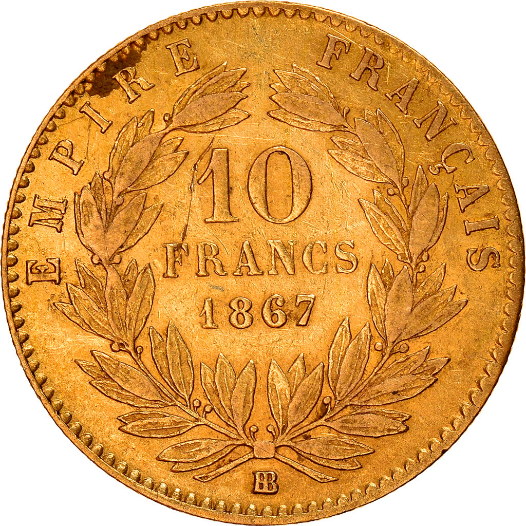 Monnaie, France, Napoleon III, 10 Francs, 1867, Strasbourg, TTB, Or