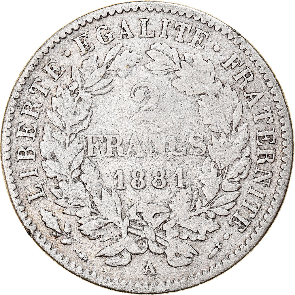 Münze, Frankreich, Cérès, 2 Francs, 1881, Paris, S+, Silber, KM:817.1