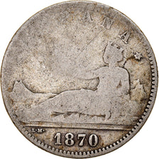 Moneda, España, Provisional Government, Peseta, 1870, BC, Plata, KM:653
