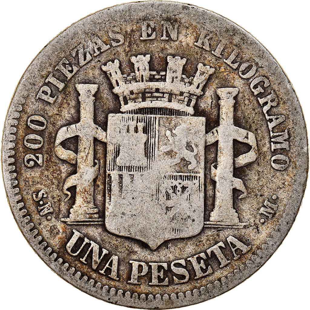 Moneda, España, Provisional Government, Peseta, 1870, BC, Plata, KM:653