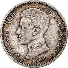 Moneta, Hiszpania, Alfonso XIII, Peseta, 1903, Madrid, EF(40-45), Srebro, KM:721