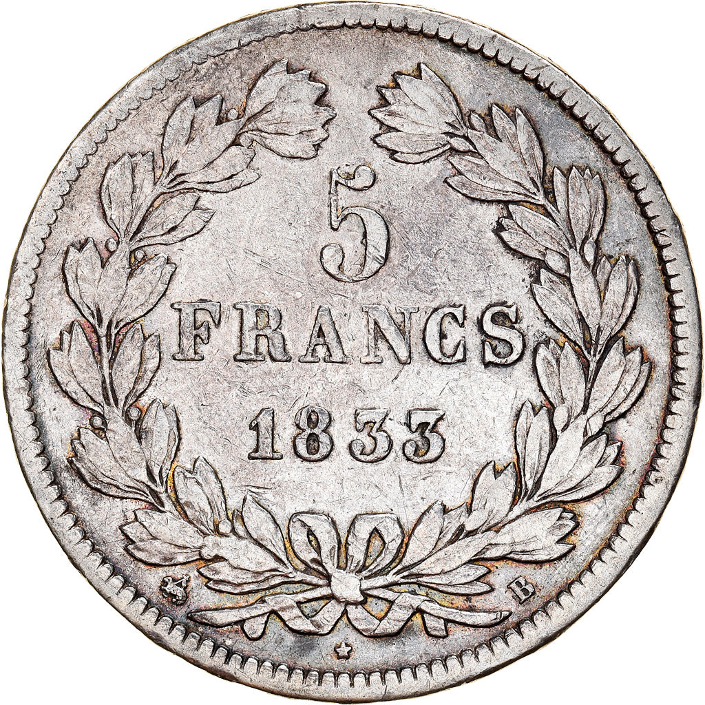 Munten, Frankrijk, Louis-Philippe, 5 Francs, 1833, Rouen, FR+, Zilver, KM:749.2