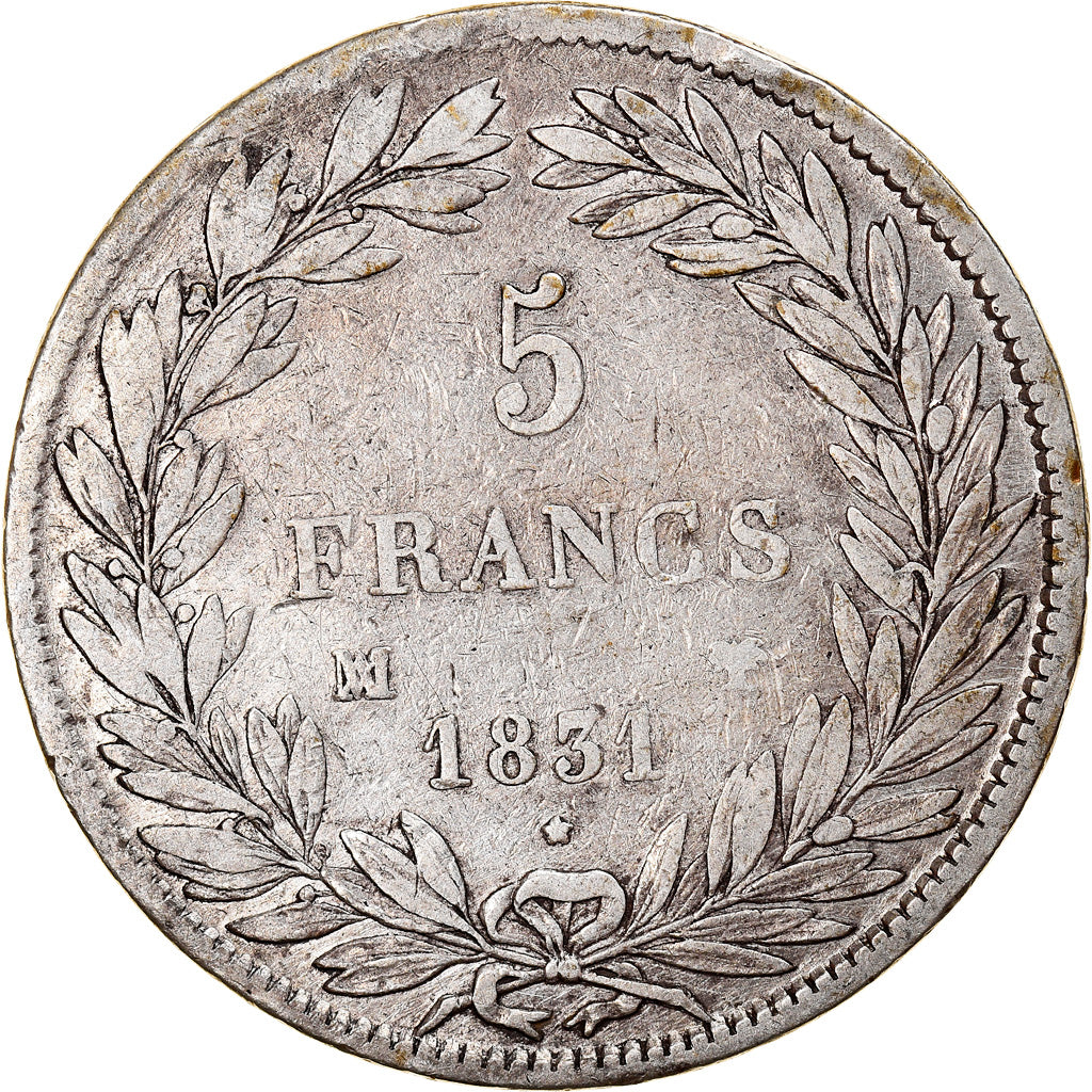 Moneta, Francia, Louis-Philippe, 5 Francs, 1831, Marseille, MB+, Argento