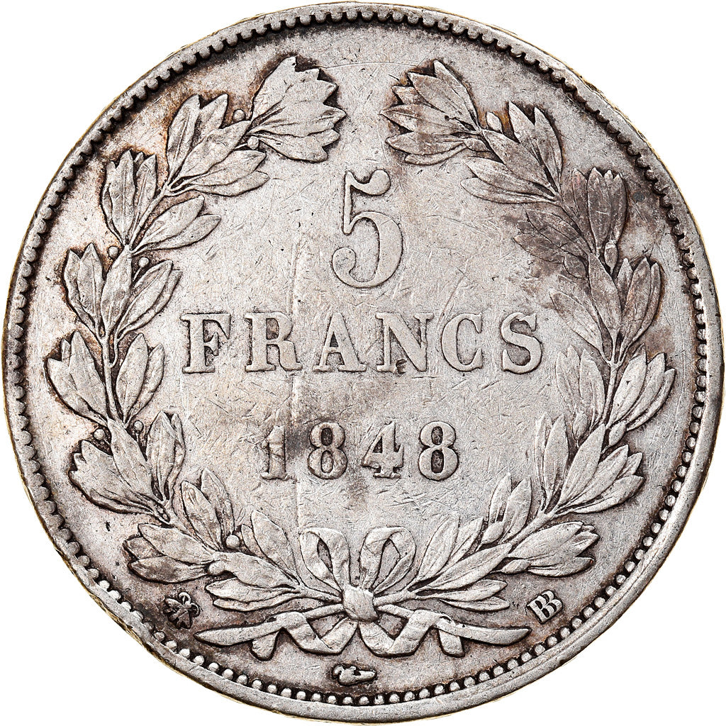 Monnaie, France, Louis-Philippe, 5 Francs, 1848, Strasbourg, TB+, Argent