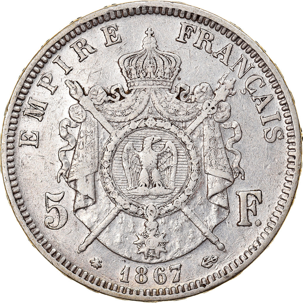 Moneta, Francia, Napoleon III, Napoléon III, 5 Francs, 1867, Paris, BB