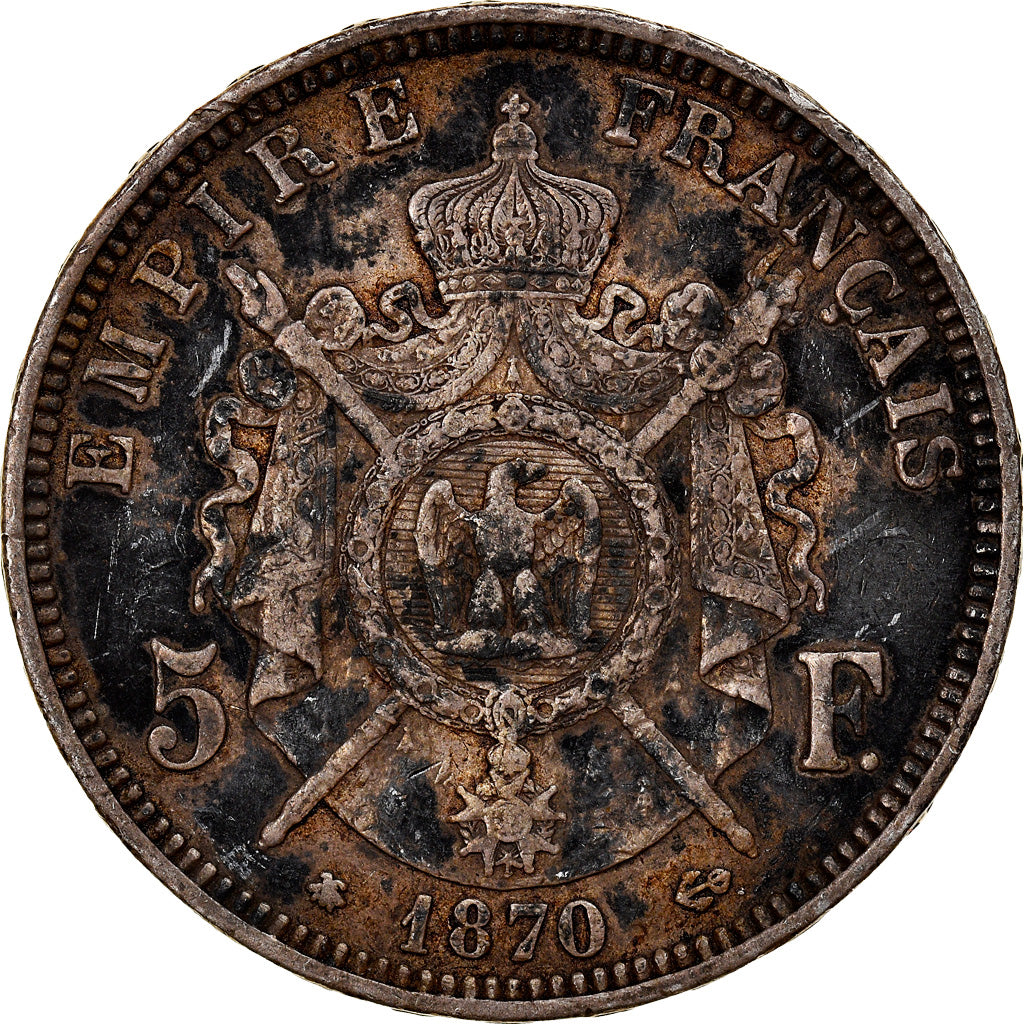 Moneta, Francja, Napoleon III, Napoléon III, 5 Francs, 1870, Paris, VF(30-35)