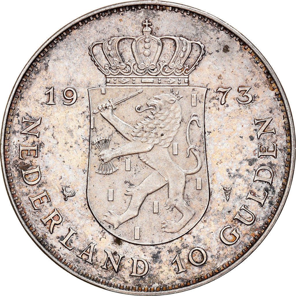 Münze, Niederlande, Juliana, 10 Gulden, 1973, VZ, Silber, KM:196