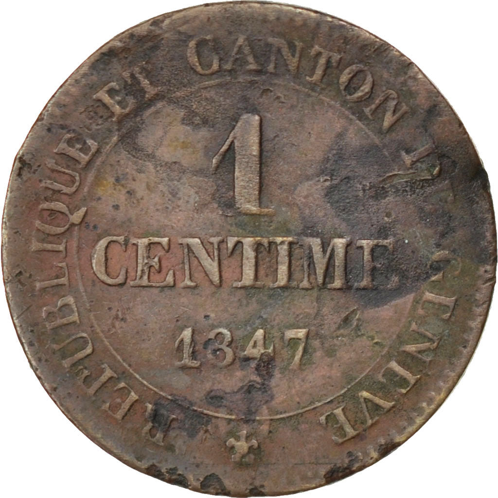 CANTONI SVIZZERI, GENEVA, Centime, 1847, MB, Rame, KM:132