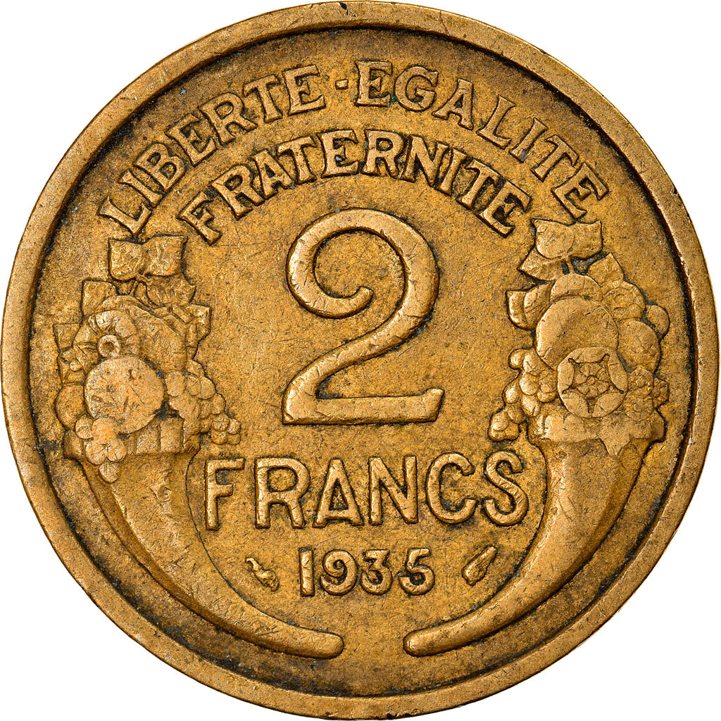 Moeda, França, Morlon, 2 Francs, 1935, EF(40-45), Alumínio-Bronze, KM:886