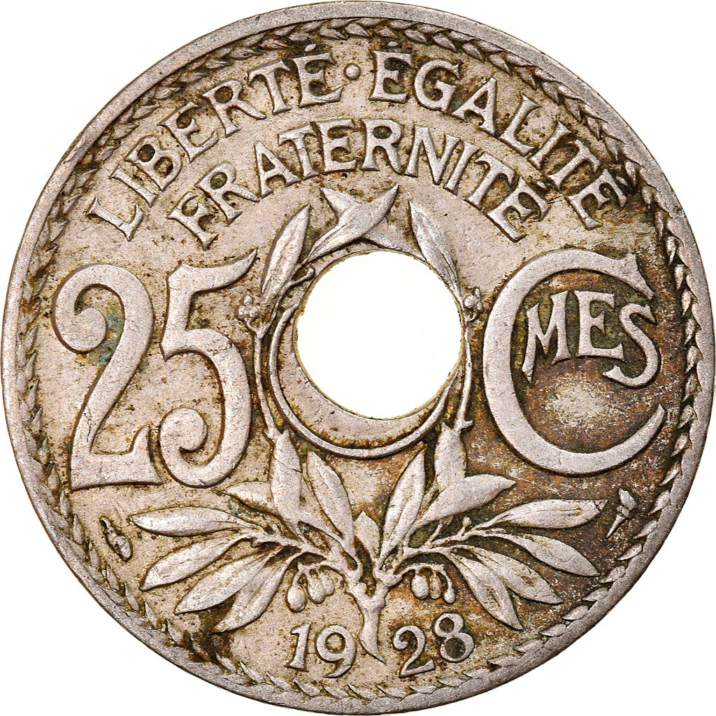 Coin, France, Lindauer, 25 Centimes, 1928, Trou Décentré, VF(30-35)