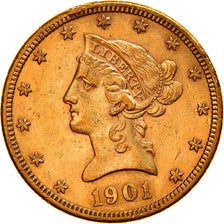 Moneda, Estados Unidos, Coronet Head, $10, Eagle, 1901, Philadelphia, MBC+, Oro