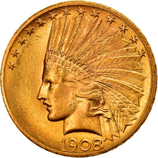 Moneta, USA, Indian Head, $10, Eagle, 1908, U.S. Mint, Philadelphia, AU(55-58)