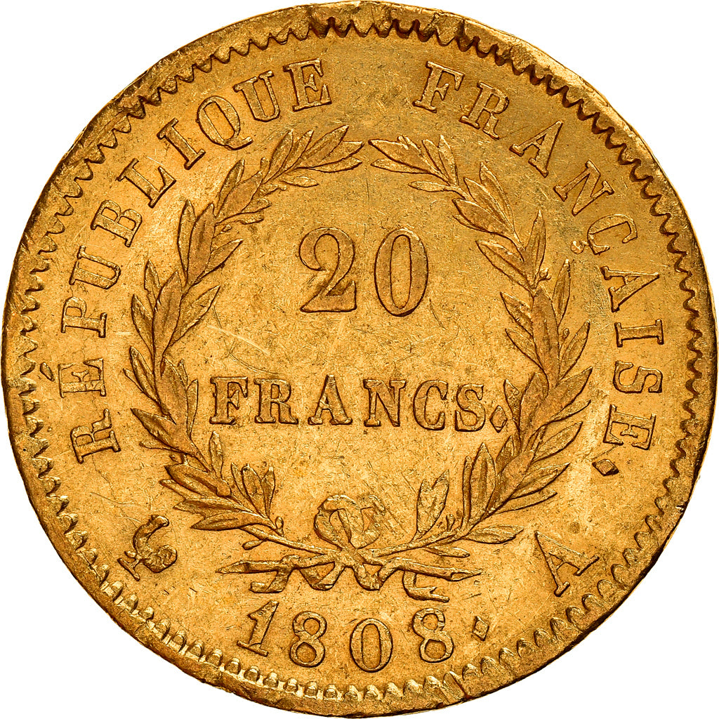 Munten, Frankrijk, Napoléon I, 20 Francs, 1808, Paris, ZF+, Goud, KM:687.1