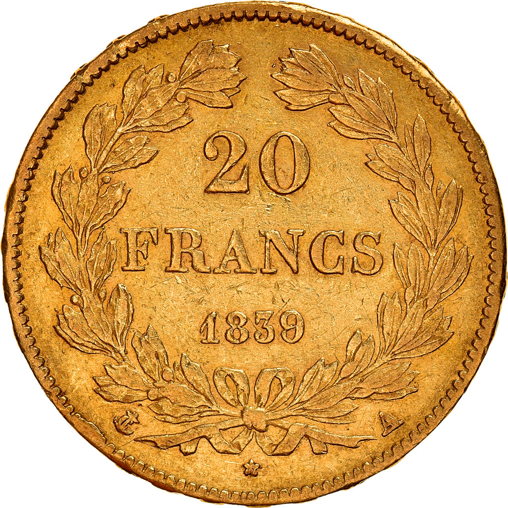 Moneta, Francia, Louis-Philippe, 20 Francs, 1839, Paris, BB, Oro, KM:750.1