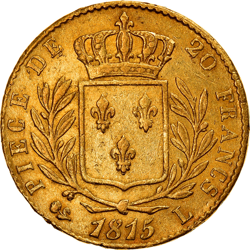 Moneda, Francia, Louis XVIII, Louis XVIII, 20 Francs, 1815, Bayonne, MBC, Oro