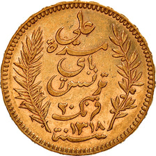 Moeda, Tunísia, Ali Bey, 20 Francs, 1900, Paris, EF(40-45), Dourado, KM:227