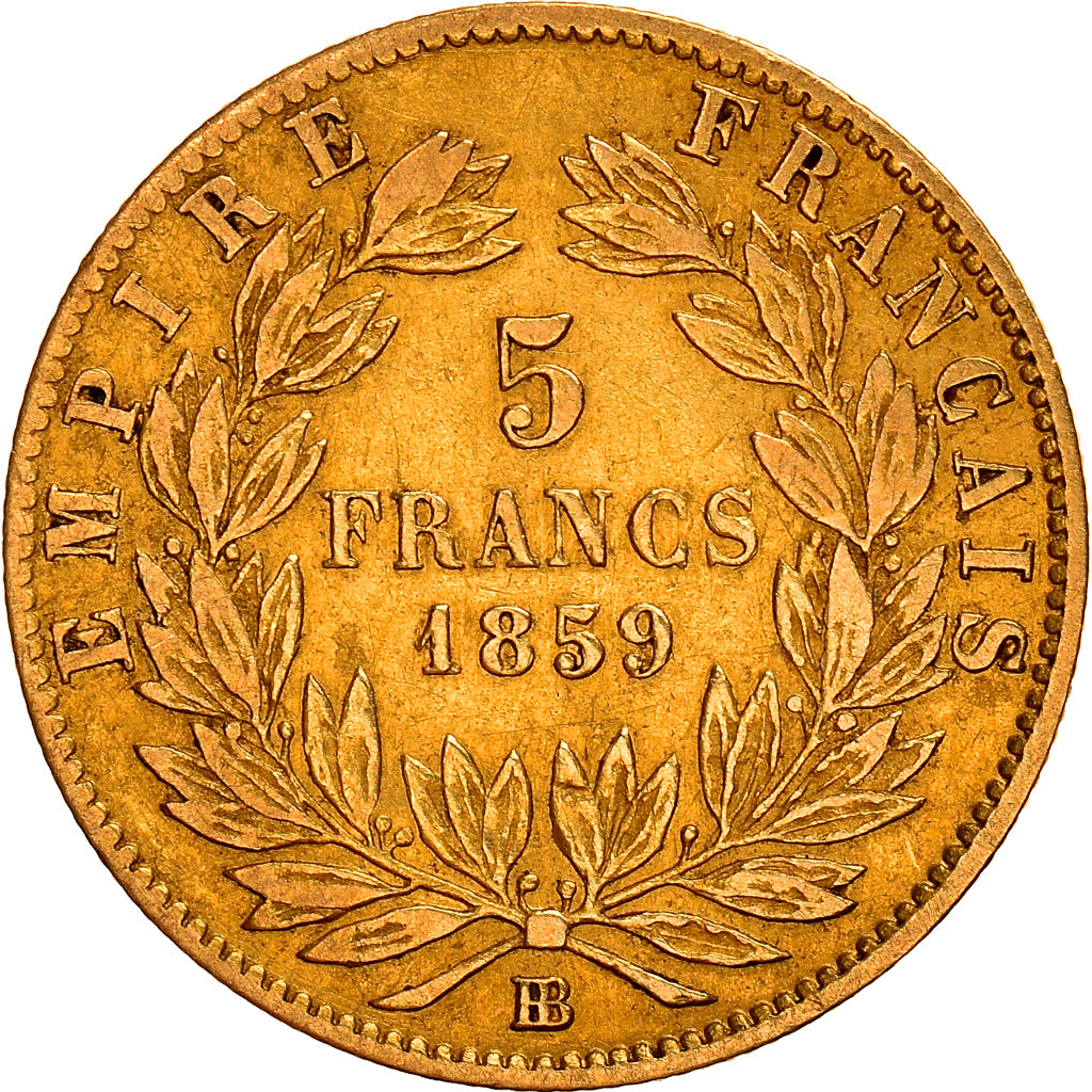 Moneta, Francja, Napoleon III, Napoléon III, 5 Francs, 1859, Strasbourg