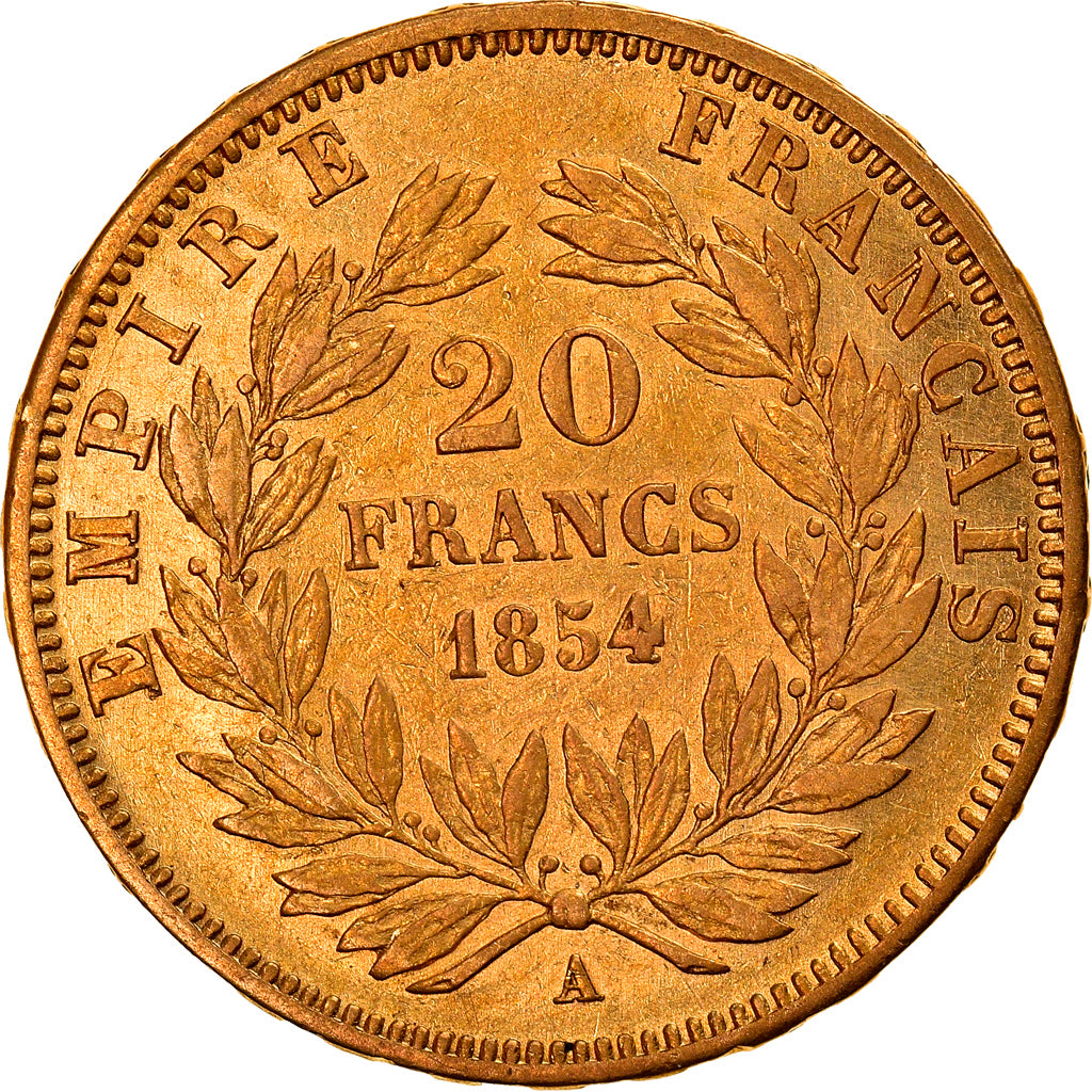 Moneda, Francia, Napoleon III, Napoléon III, 20 Francs, 1854, Paris, MBC+, Oro