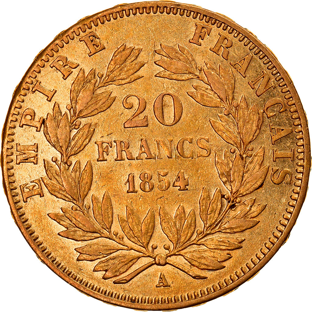 Moneta, Francia, Napoleon III, Napoléon III, 20 Francs, 1854, Paris, BB+, Oro