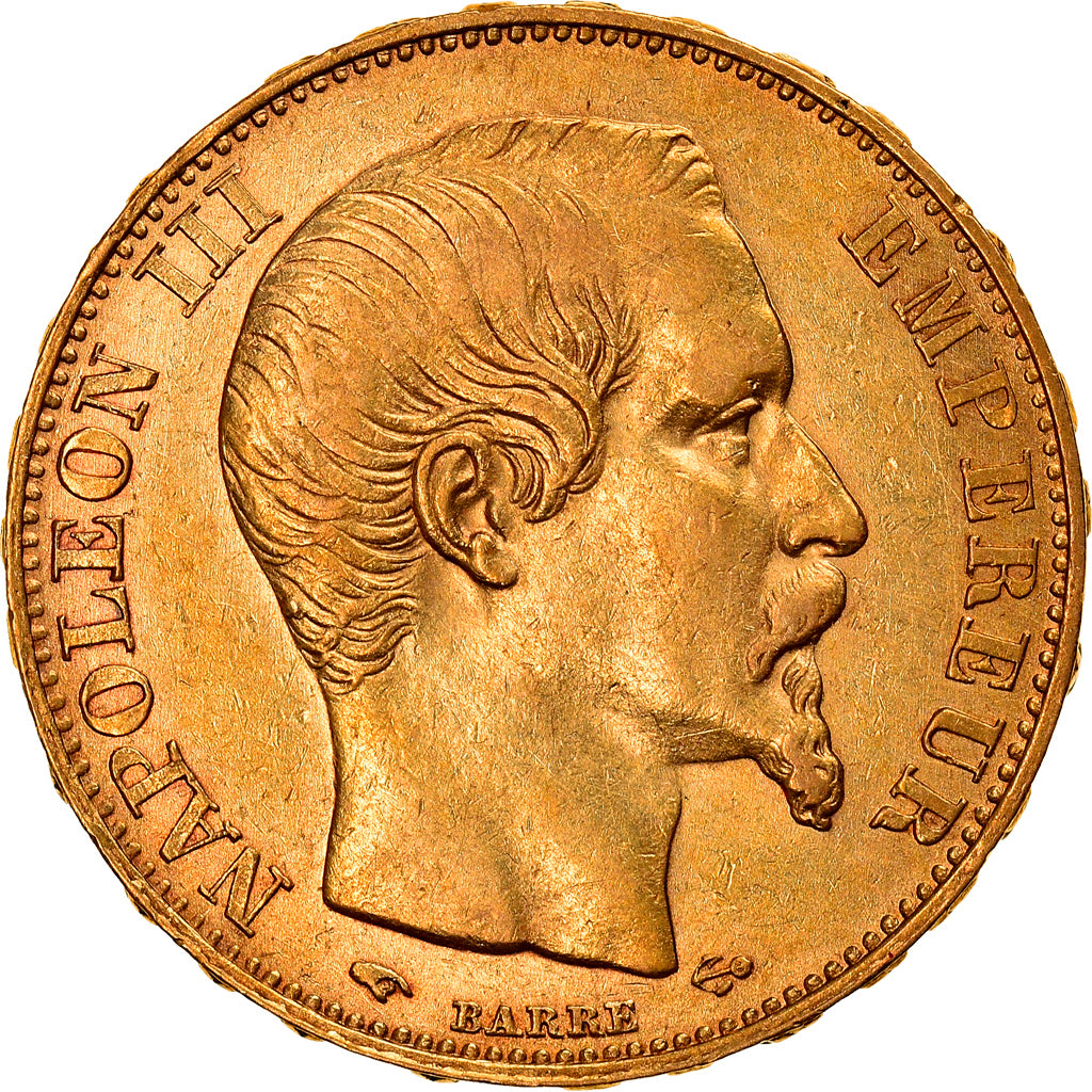 Moneta, Francja, Napoleon III, 20 Francs, 1855, Paris, AU(50-53), Złoto