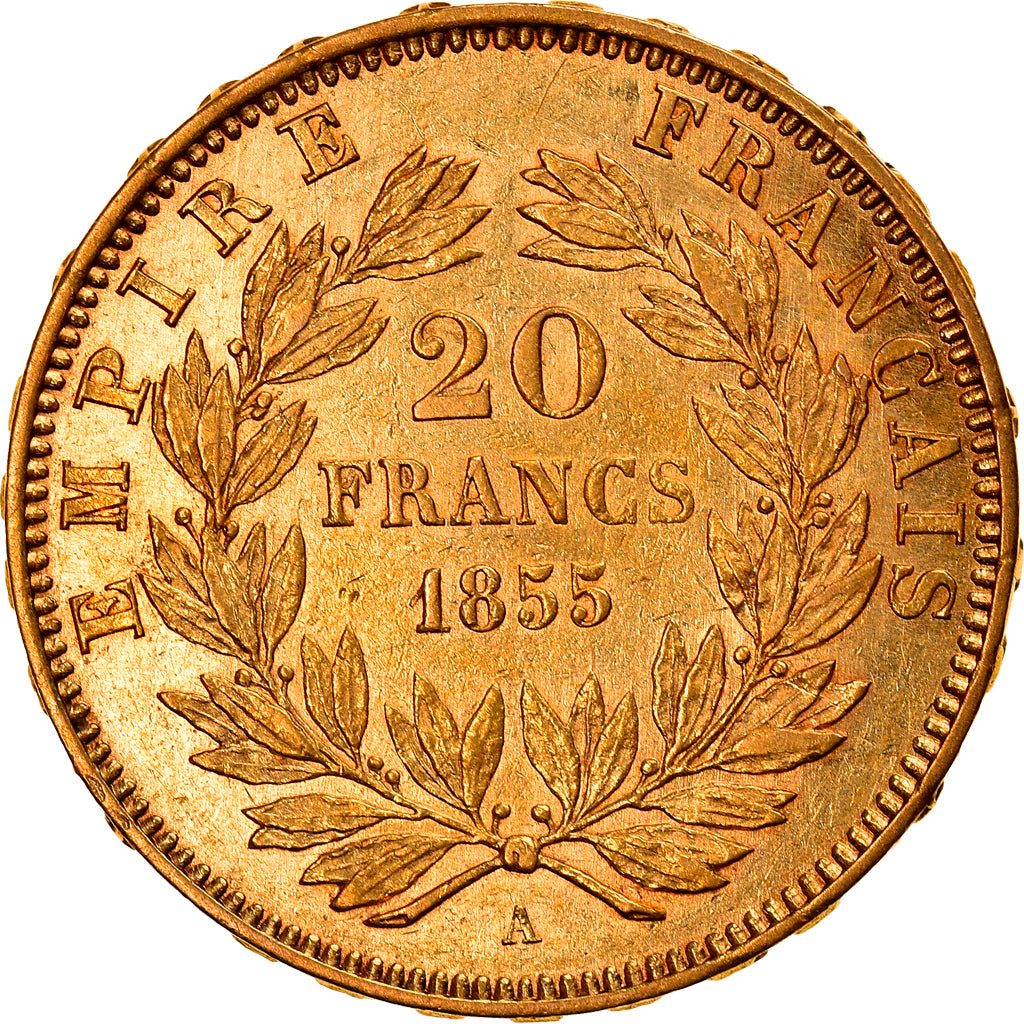 Moneta, Francja, Napoleon III, 20 Francs, 1855, Paris, AU(50-53), Złoto