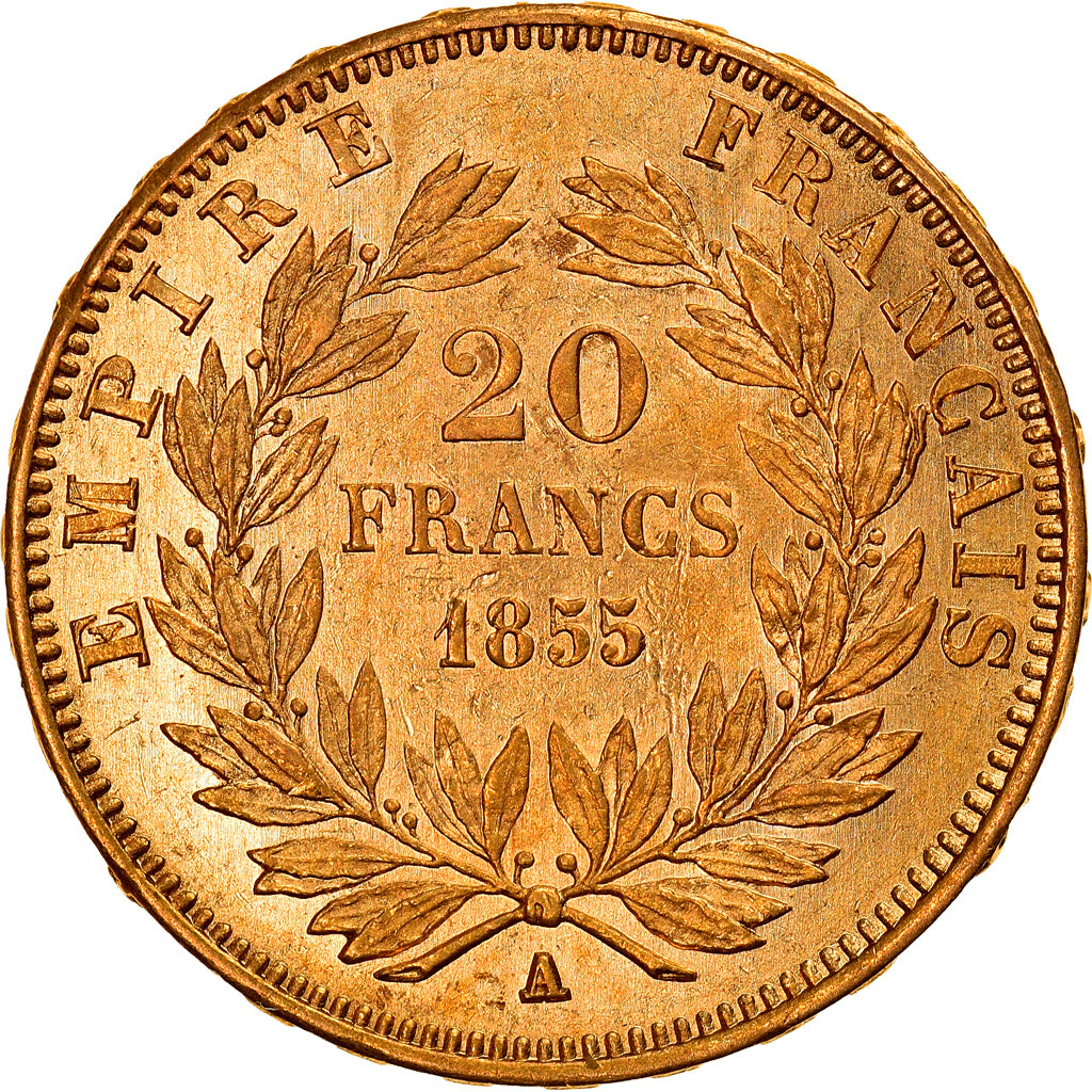 Moneta, Francja, Napoleon III, 20 Francs, 1855, Paris, AU(55-58), Złoto