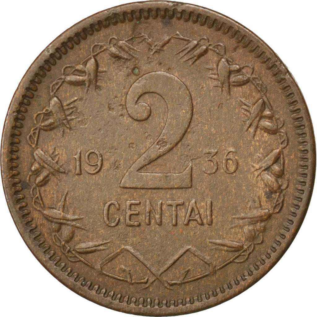 Lituania, 2 Centai, 1936, BB, Bronzo, KM:80