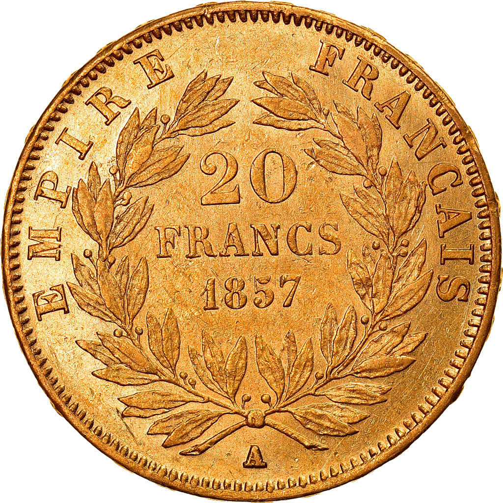 Moneta, Francia, Napoleon III, 20 Francs, 1857, Paris, SPL-, Oro, KM:781.1
