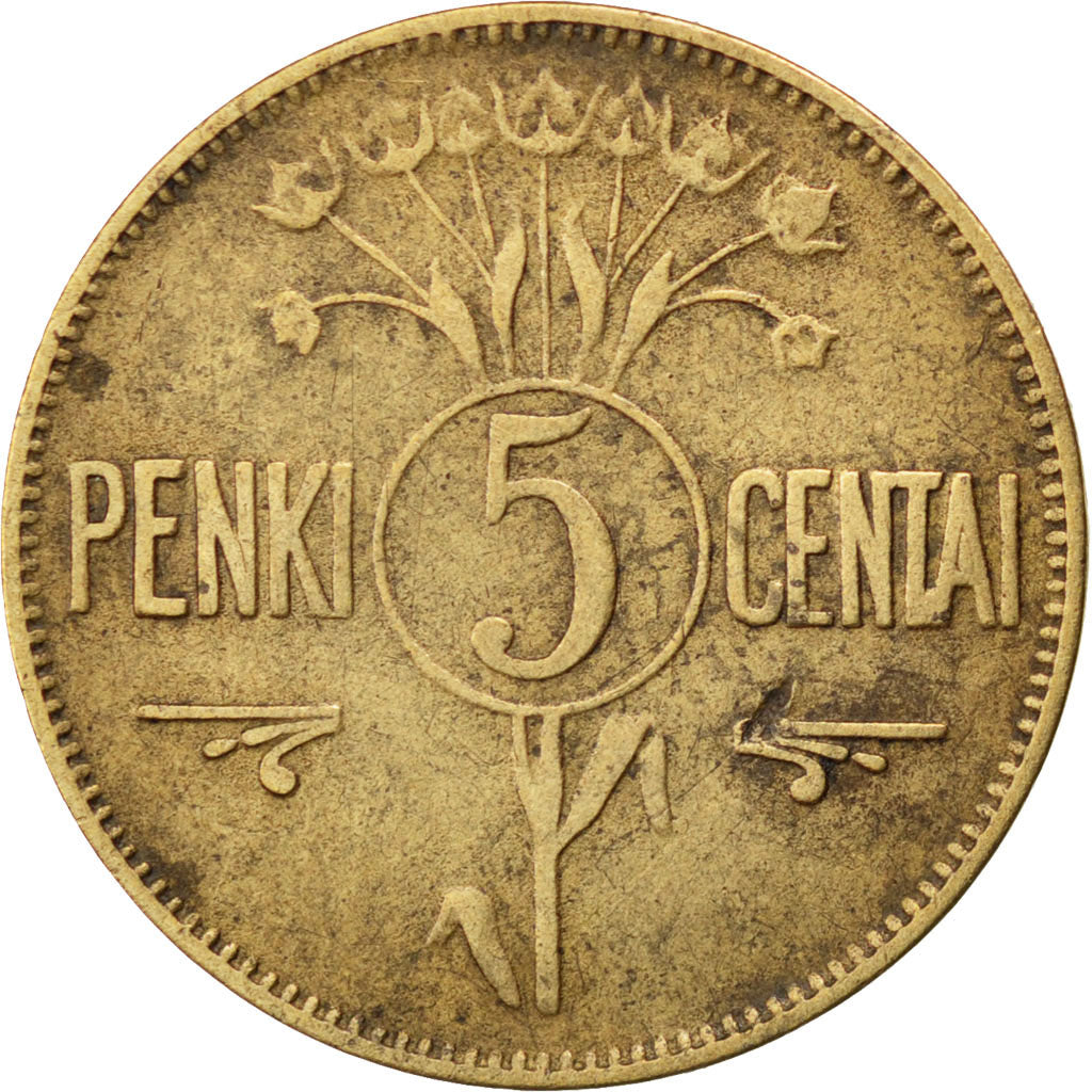 LITHUANIA, 5 Centai, 1925, King's Norton, KM #72, EF(40-45), Aluminum-Bronze,...