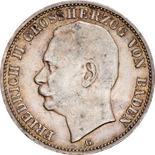 Coin, German States, BADEN, Friedrich II, 3 Mark, 1909, Stuttgart, AU(50-53)