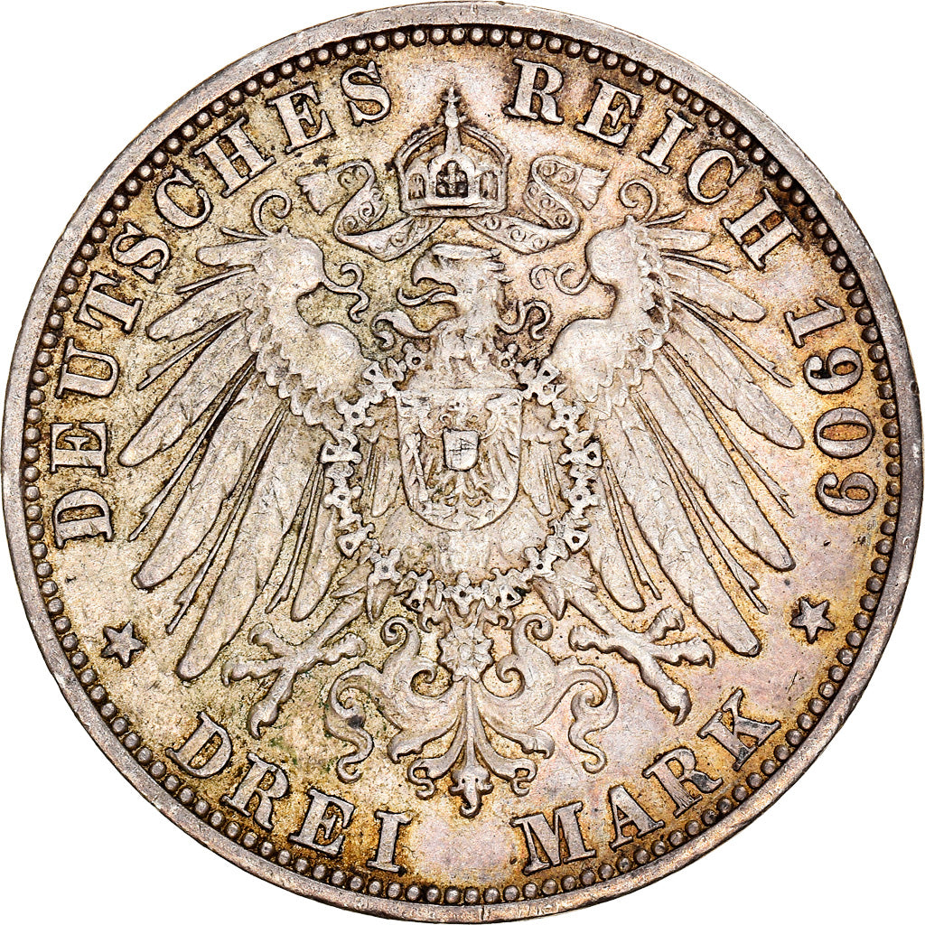 Moneta, Stati tedeschi, BADEN, Friedrich II, 3 Mark, 1909, Stuttgart, BB+