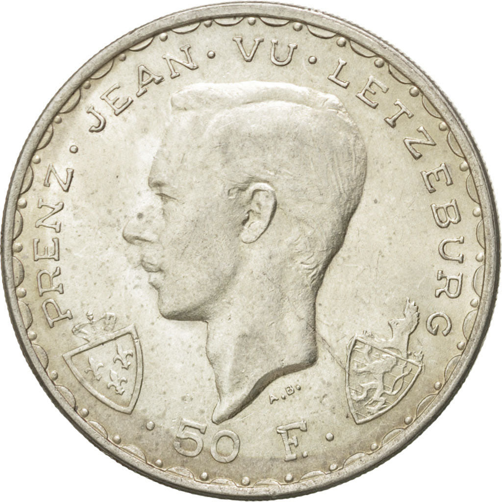 LUXEMBOURG, 50 Francs, 1946, KM #48, AU(55-58), Silver, 30, 12.30